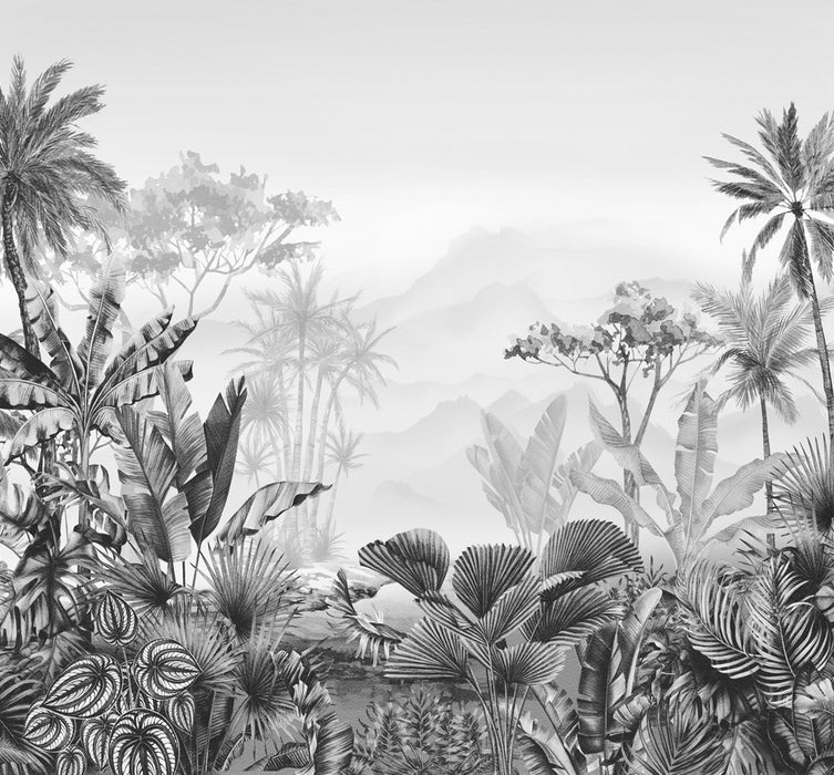 Carta da parati tropicale in bianco e nero di tendenza