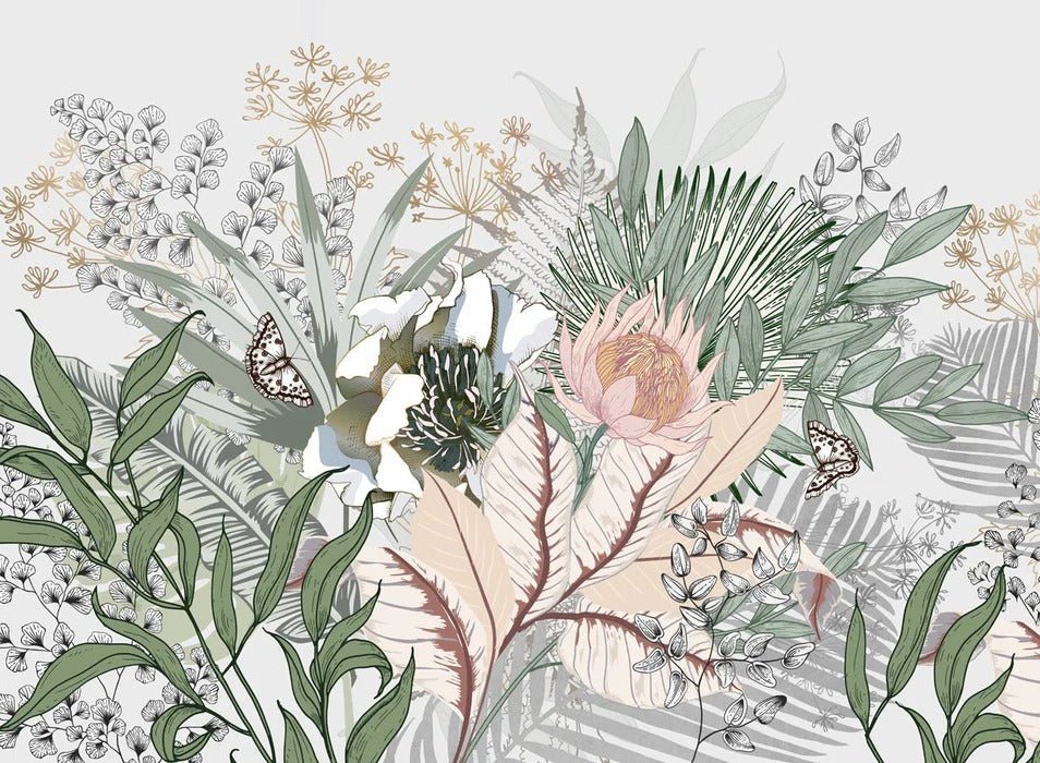 Panoramic floral botanic wallpaper