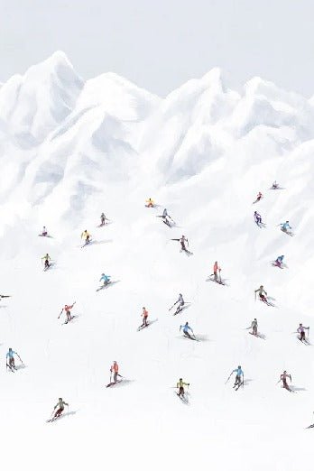 Tapete Berg Skifahrer bunt