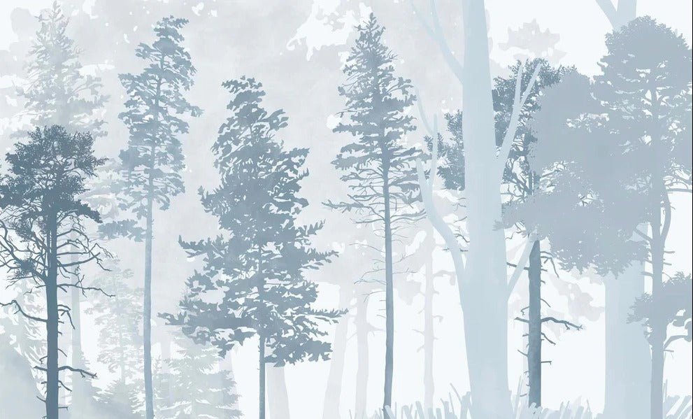 Carta da parati panoramica della foresta blu scandinava