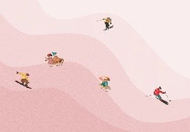 Children's wallpaper skiers pink