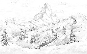 Papier peint panoramique Mont Cervin noir et blanc