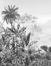 Carta da parati tropicale in bianco e nero di tendenza
