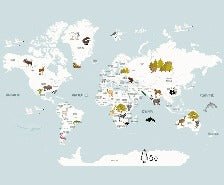 Papier peint Carte du monde en Francais enfant bleu glacier