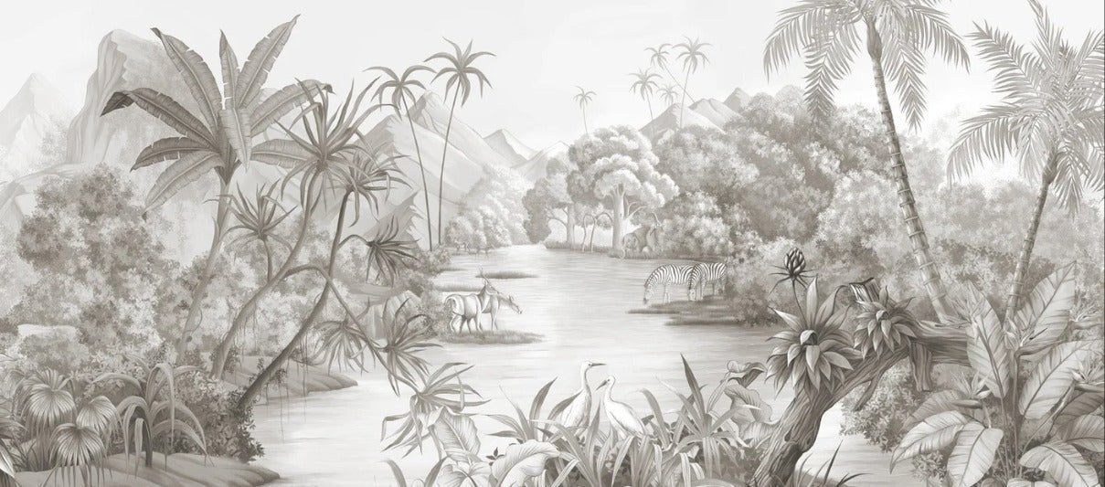 Papier peint panoramique jungle pittoresque, XXL, tendance