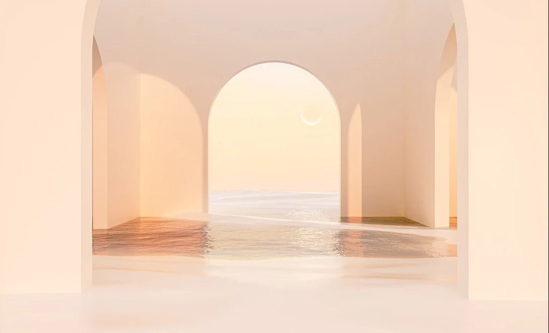 Carta da parati panoramica con arco al tramonto