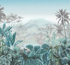 Carta da parati blu tropicale di tendenza