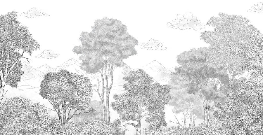 Panoramatapete Wälder und Berge Gestrichelt