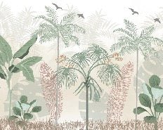 Papel pintado selva panorámica en tonos pastel