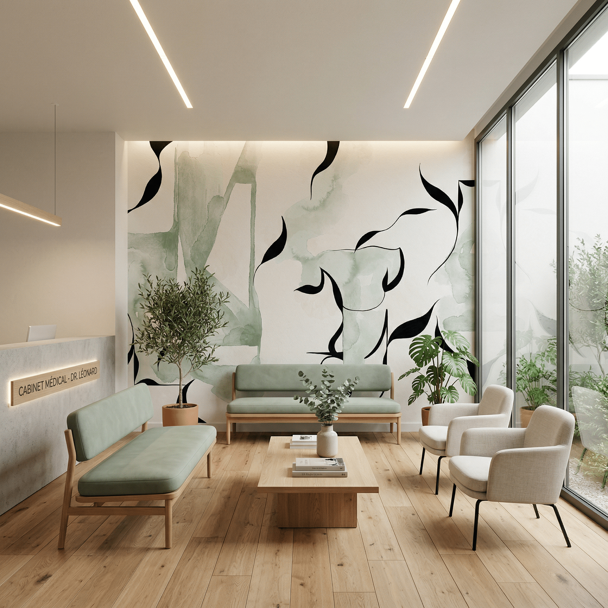 Papier peint abstrait moderne – vert sauge - Muralconcept