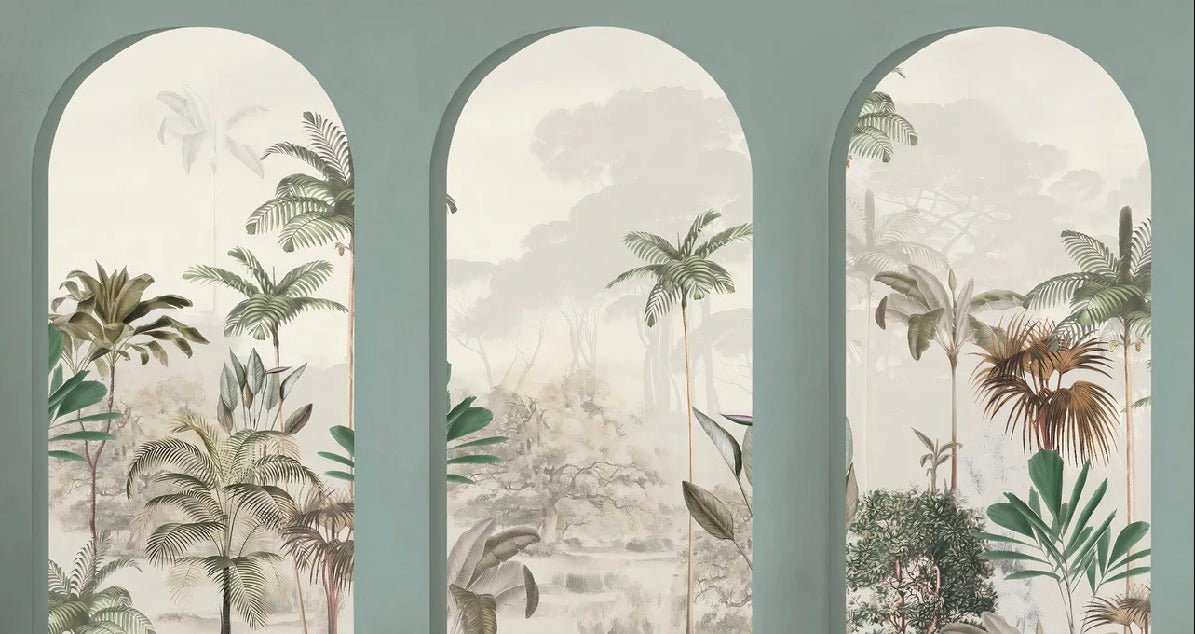 Papier peint arches luxuriantes vert, XXL, tendance