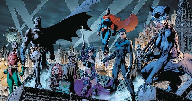 Panorama-Tapete justice league hero dark & blue city
