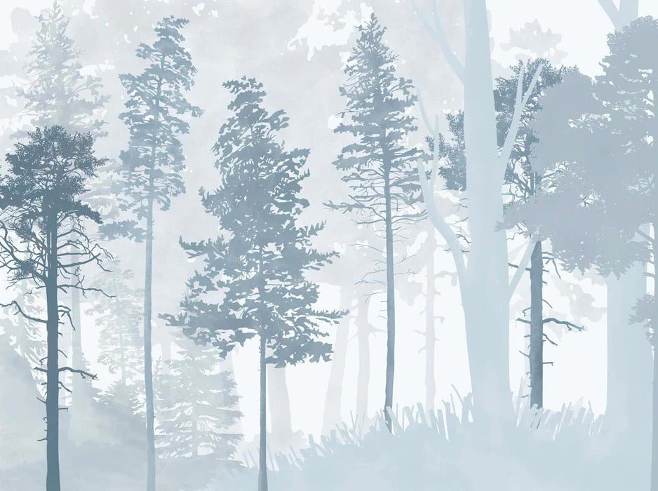 Carta da parati panoramica della foresta blu scandinava