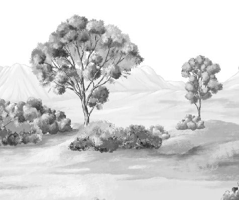 Papier peint paysage poétique noir et blanc, XXL, tendance