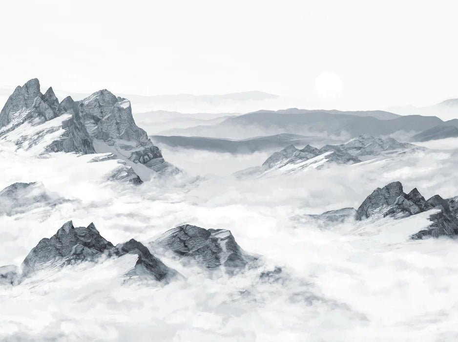 Papier peint panoramique montagne bleu, XXL, tendance