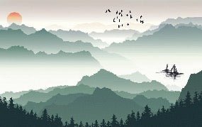 Papier peint montagne et voile sur le lac, XXL, tendance