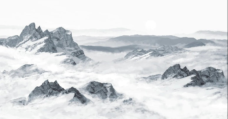 Papier peint panoramique montagne bleu