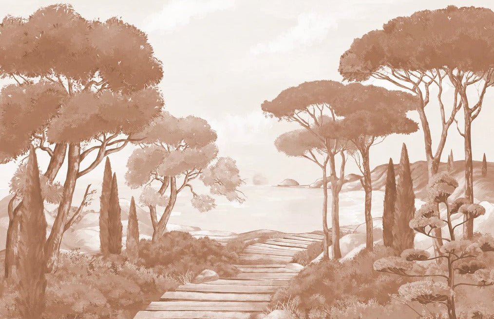 Papier peint balade dans les calanques terracotta, XXL, tendance