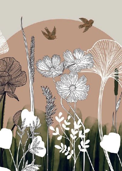 Carta da parati panoramica con illustrazione floreale