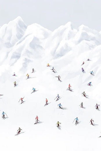 Tapete Berg Skifahrer bunt
