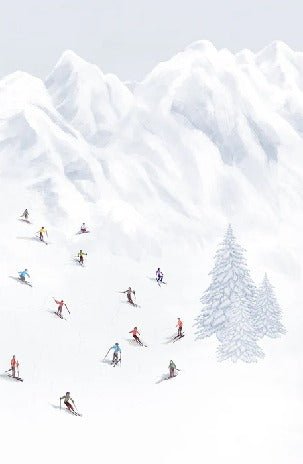 Tapete Berg Skifahrer bunt