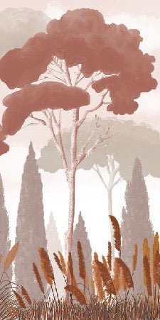 Papier peint cyprès pins et herbes de la pampa terracotta, XXL, tendance