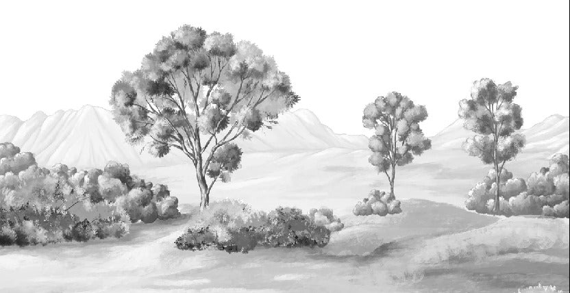 Tapete Poetische Landschaft Schwarz und Weiß