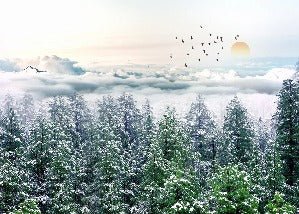 Carta da parati panoramica in tessuto non tessuto foresta di neve