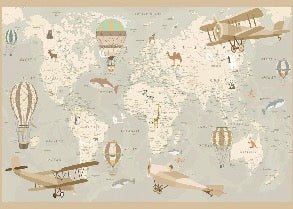 Papel pintado infantil mapa del mundo aviador