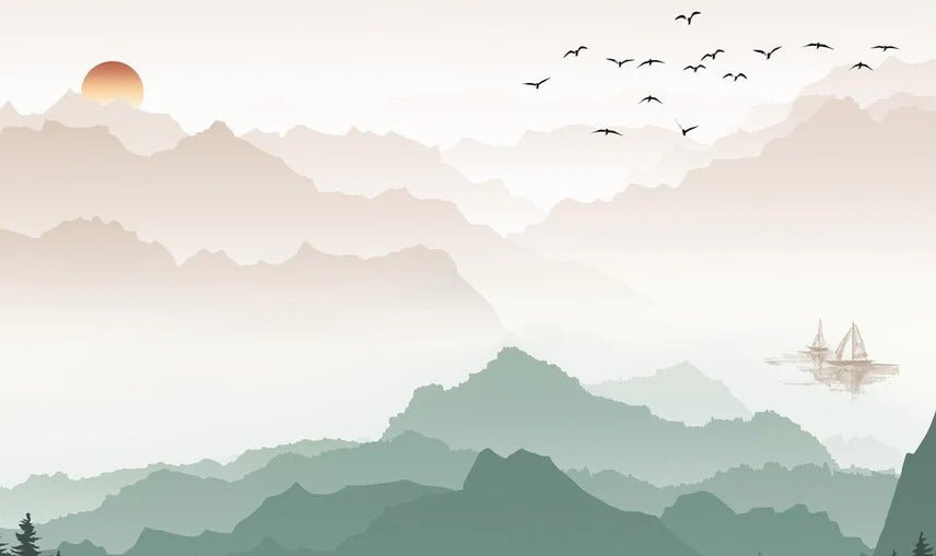 Papier peint montagne dans brume terracotta