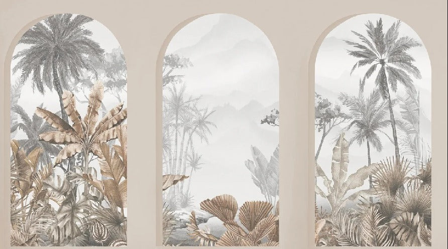 Papier peint arches tropicales sépia