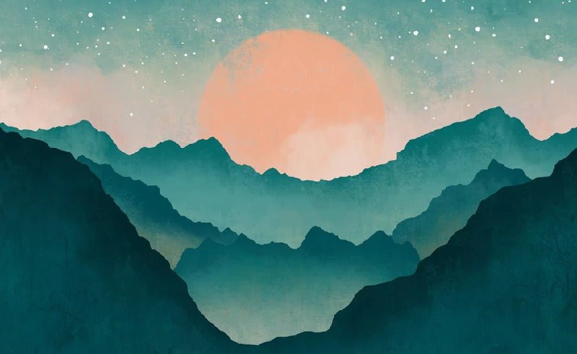 Papier peint sur mesure montagne brume turquoise