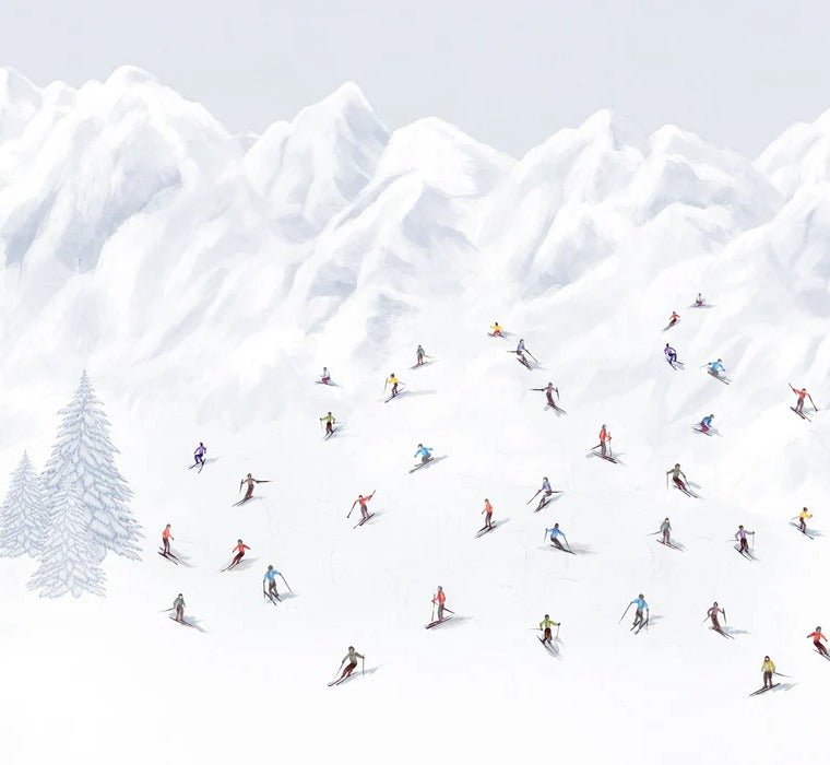 Tapete Berg Skifahrer bunt