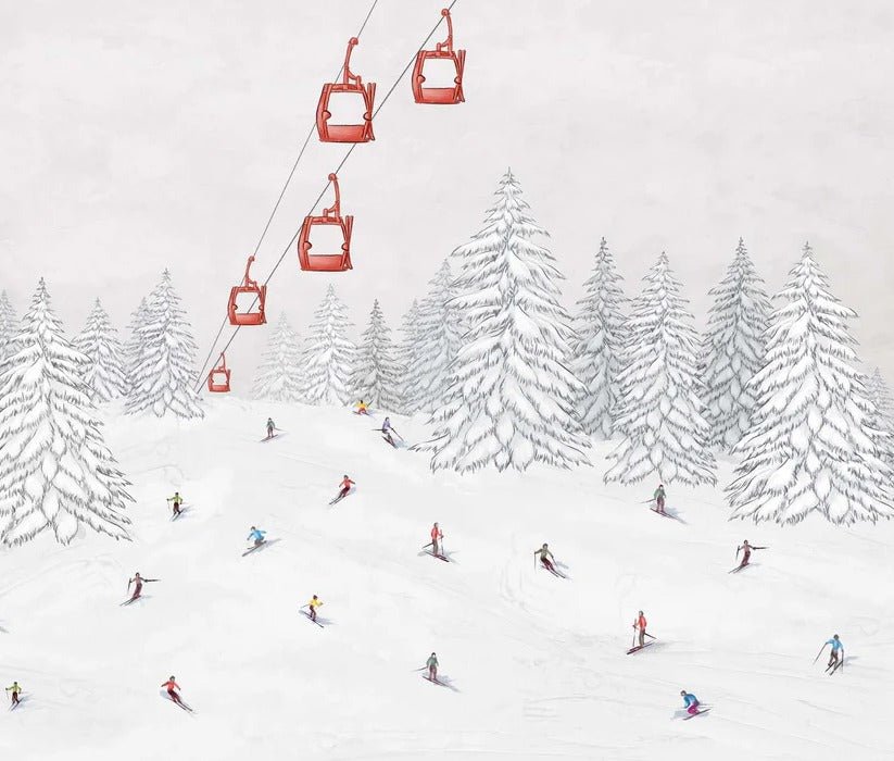 Papier peint télécabine skieurs colorés, XXL, tendance