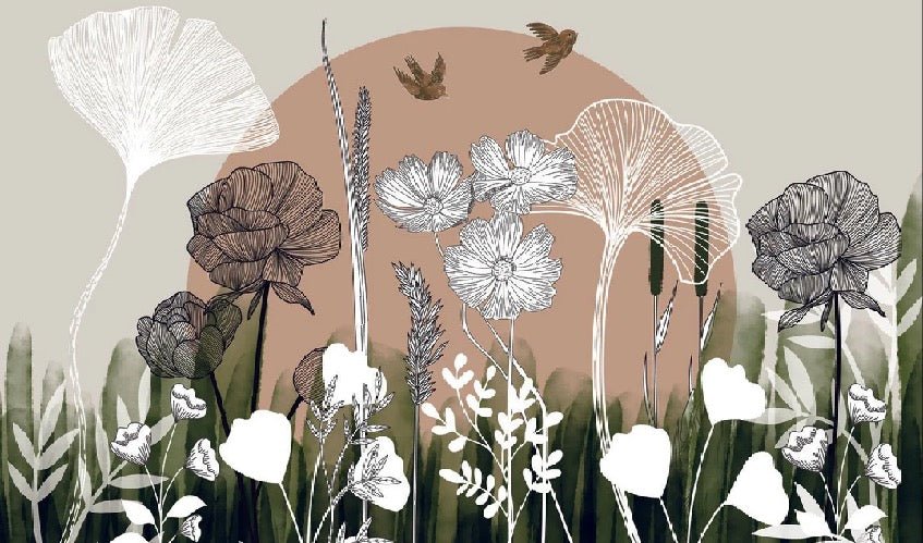 Carta da parati panoramica con illustrazione floreale