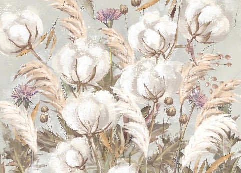 Papier peint panoramique fleur coton, mural concept, tendance
