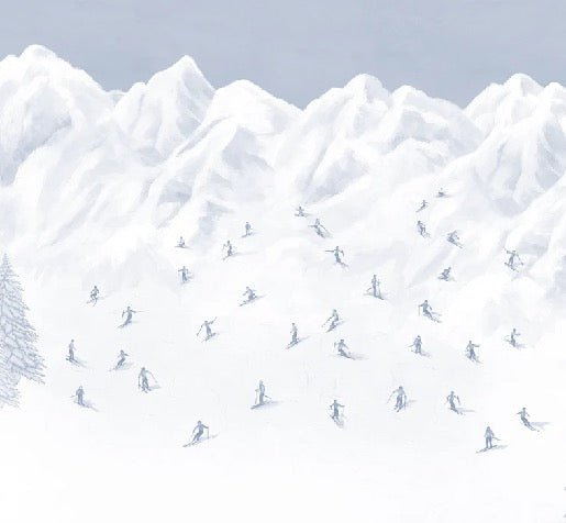 Papier peint montagne skieurs bleu, XXL, tendance