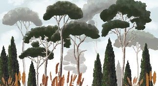 Carta da parati personalizzata in cipresso, pino e erba della pampa