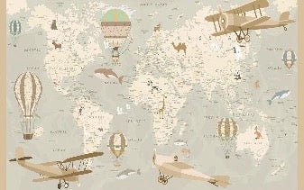 Kindertapete Weltkarte Flieger