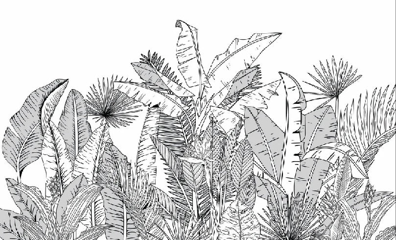 Papier peint salle de bain noir et blanc botanic leaf, XXL, tendance