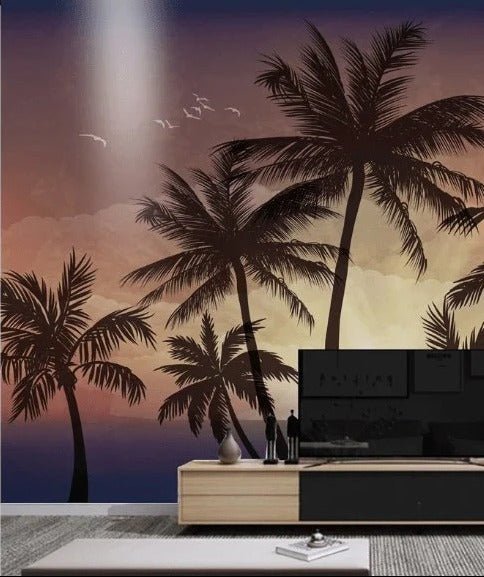 Papier peint coucher de soleil palmier, XXL, tendance