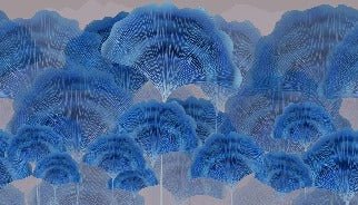 Papel pintado contemporáneo ginkgo zen azul