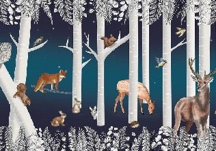 Papel pintado infantil Bosque encantado y sus animales Noche estrellada