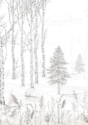 Papel pintado Bosque de árboles en blanco y negro
