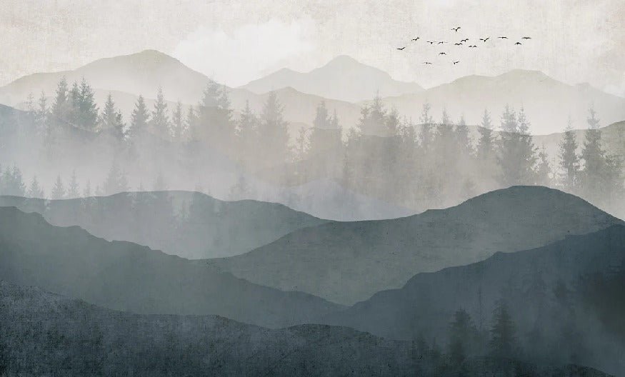 Papier peint panorama nature noir et blanc, XXL, tendance