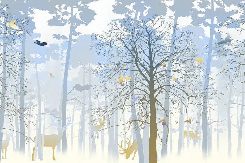 Papier peint nature forêt bleu & fraîcheur de l'aube, XXL, tendance