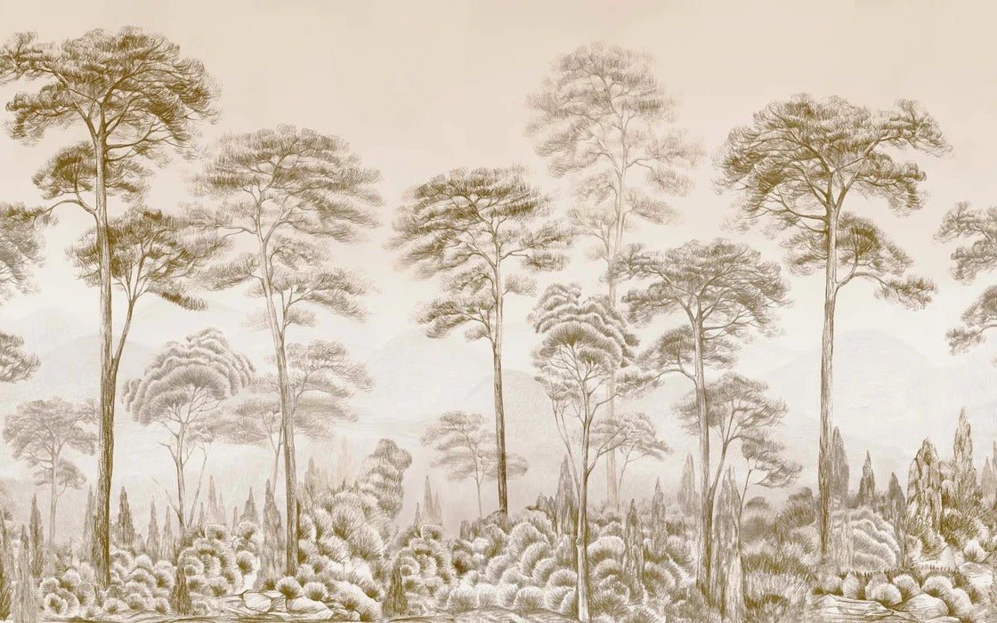 Papel pintado Naturaleza pinar sepia, XXL, tendance