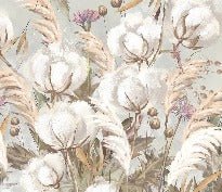 Papier peint panoramique fleur coton, mural concept, tendance