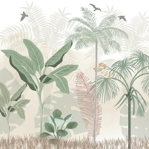 Papier peint panoramique jungle pastel, mural concept, tendance