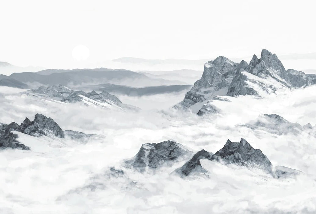 Papier peint panoramique montagne bleu, mural concept, tendance